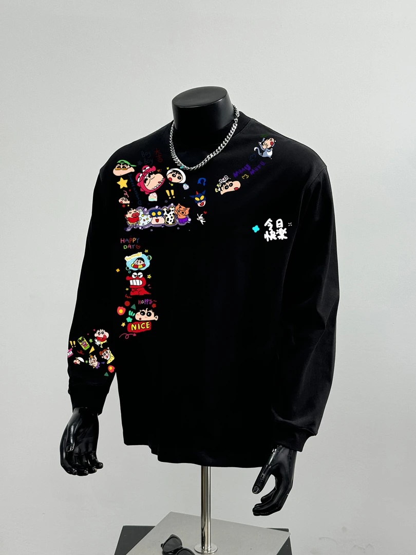 蜡笔小新潮牌穿搭设计感长袖T恤oversize无性别230g重磅阿美咔叽