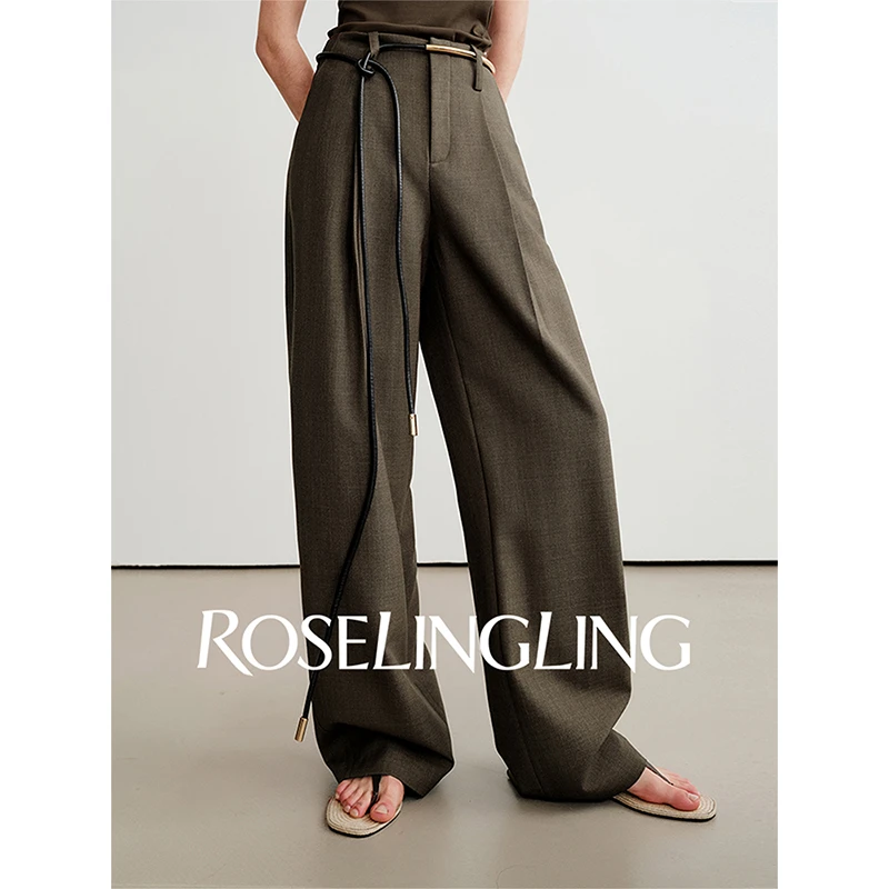 ROSELINGLING高知穿搭 精纺AB花纱绵羊毛通勤感阔腿直筒裤西装裤