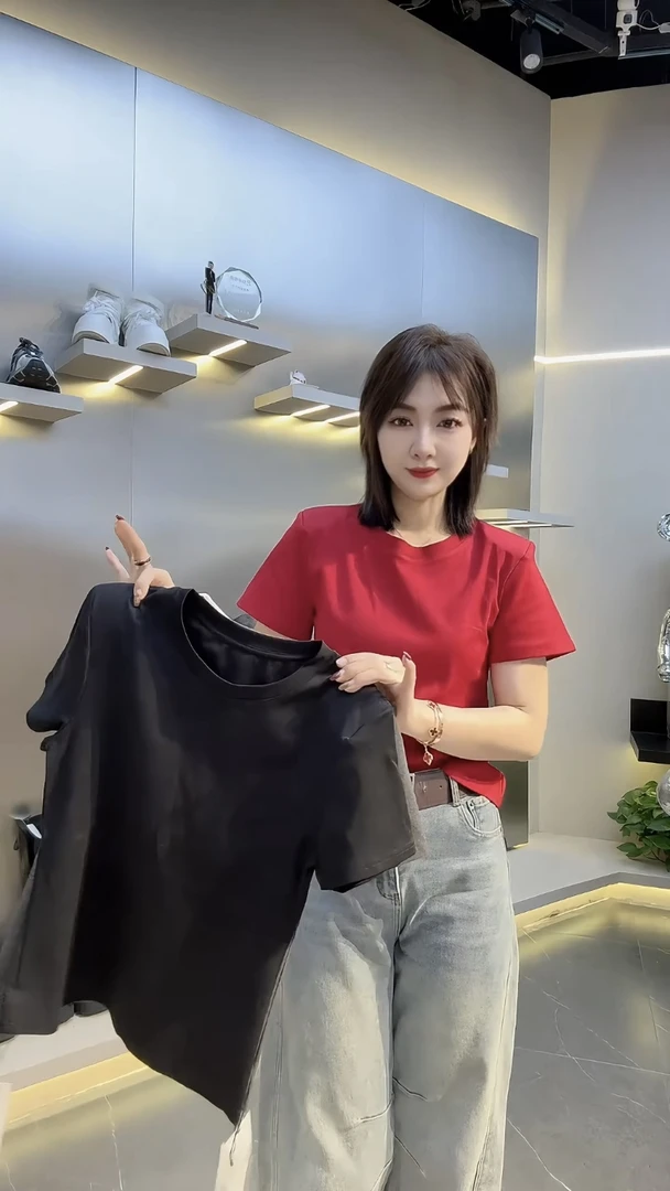 韩系简约带垫肩圆领百搭短袖T恤女2025春季高级感显瘦内搭上衣