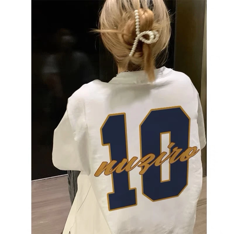 美式白色情侣夏季宽松印花ins圆领休闲百搭小众学生oversize短袖