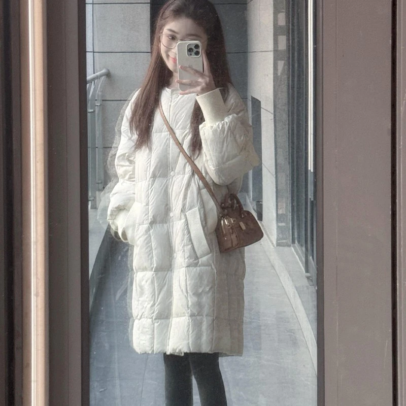 圆领中长款百搭棉服女2025冬季夹棉加厚小个子韩系保暖棉衣外套潮