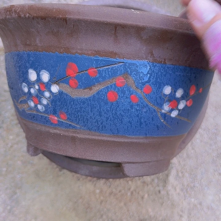 紫砂蓝富贵点菜中一对花盆花盆