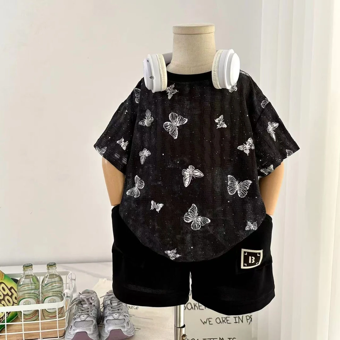 男童夏季满印蝴蝶短袖T恤儿童夏装上衣潮牌半袖打底衫宝宝中小童