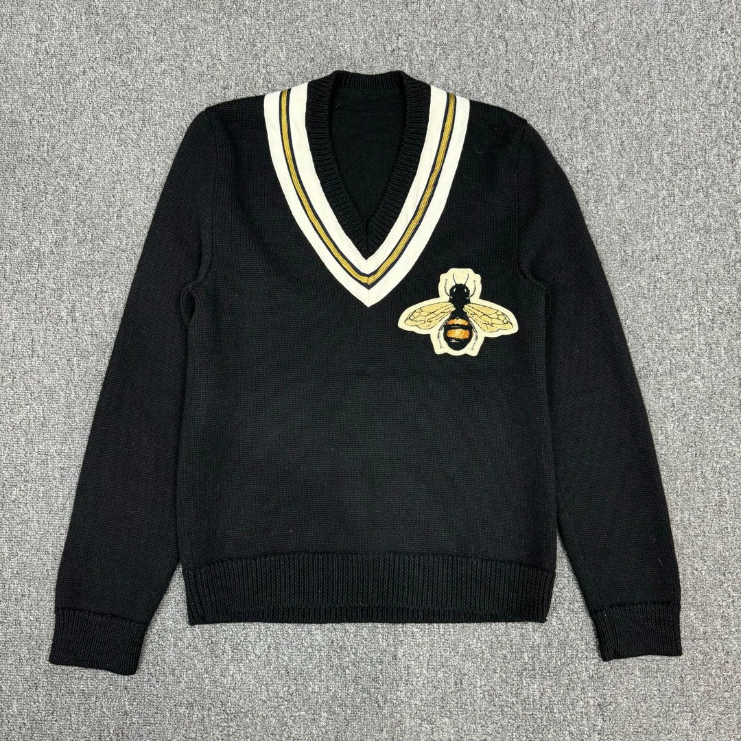 99新 GUCCI/古驰 10873544 nz 小蜜蜂黑色学院风针织毛衣 XS码