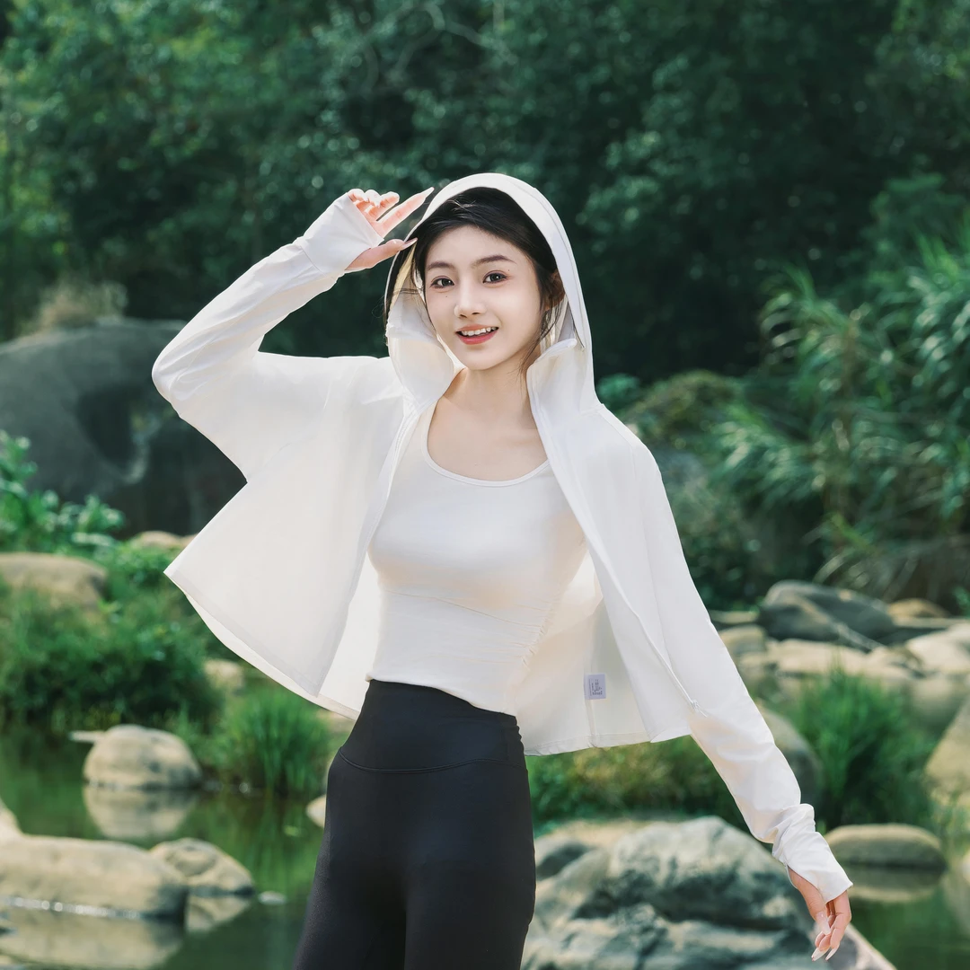 【夏季新款】高腰女款黑胶帽檐冰丝原纱休闲户外透气百搭短款防晒衣