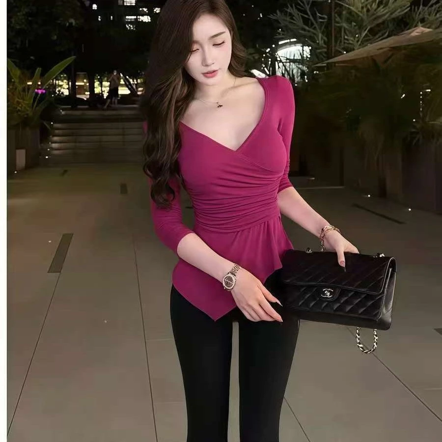 法式气质性感纯欲风辣妹性感夏季新款女修身显瘦中长袖上衣