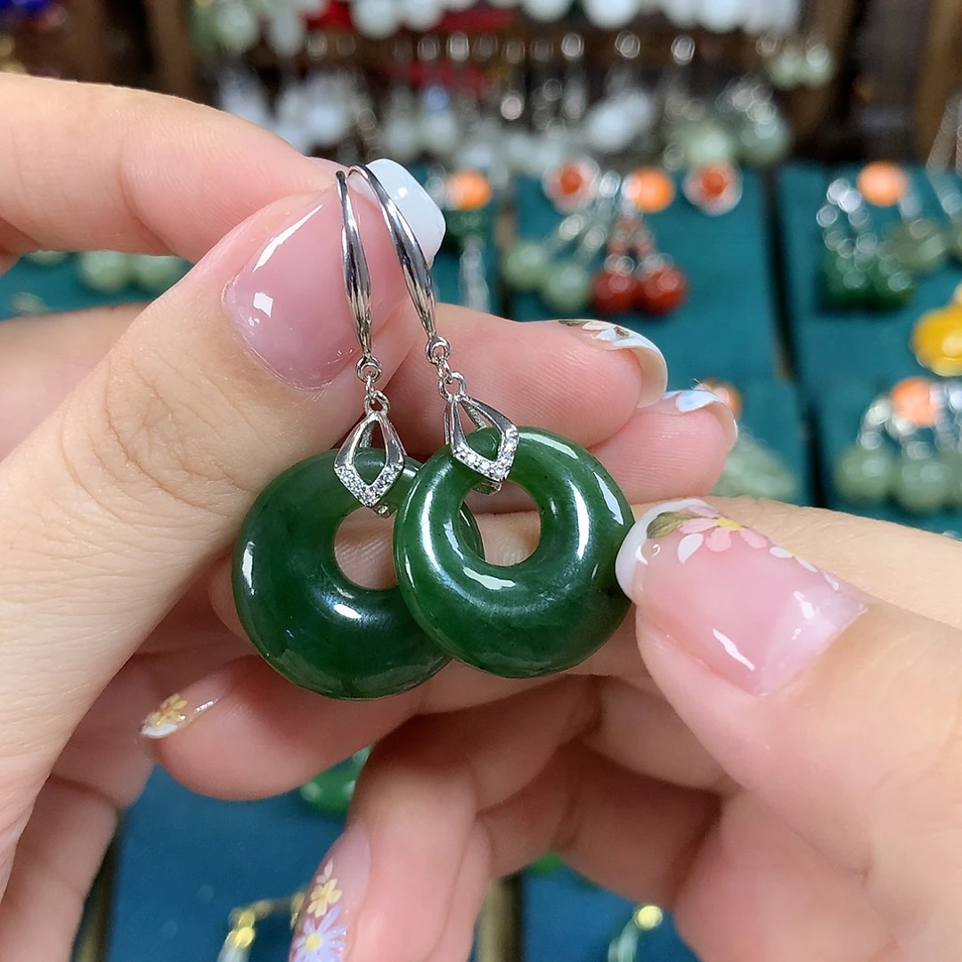 和田玉银S925镶嵌耳饰卡20左右 大号