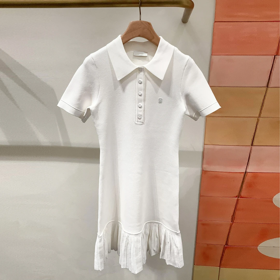 2025夏季法式学院风POLO领荷叶边针织连衣裙AL5620