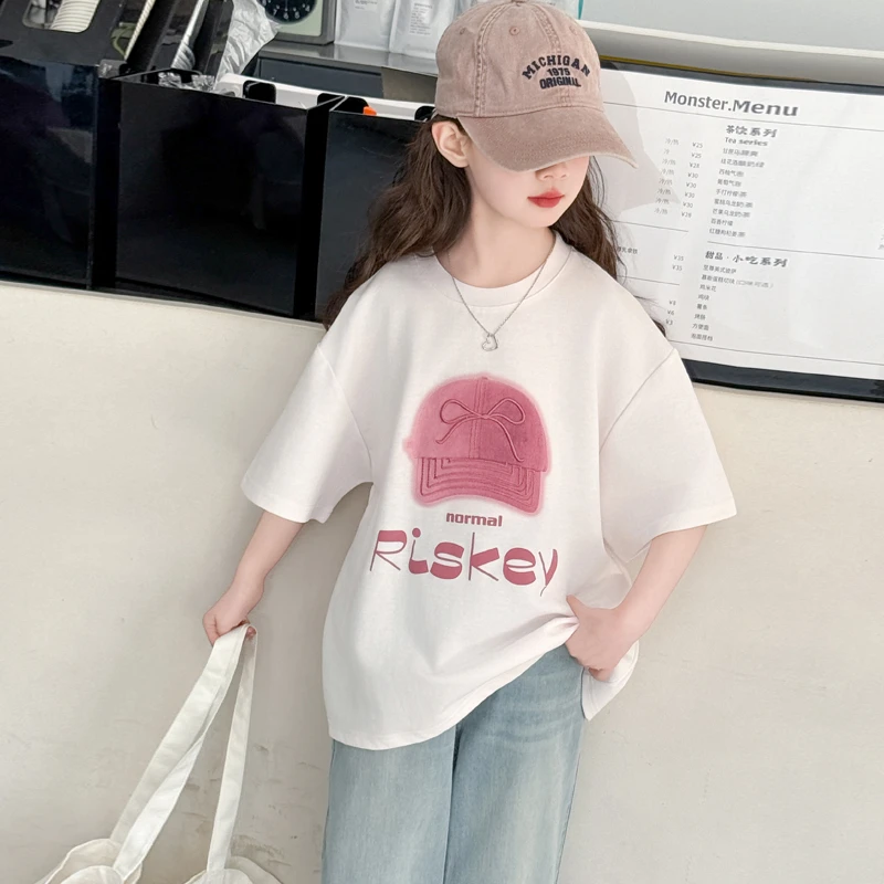 女童夏季短袖T恤儿童洋气韩版宽松夏装棉上衣t中大童吸汗半袖体恤