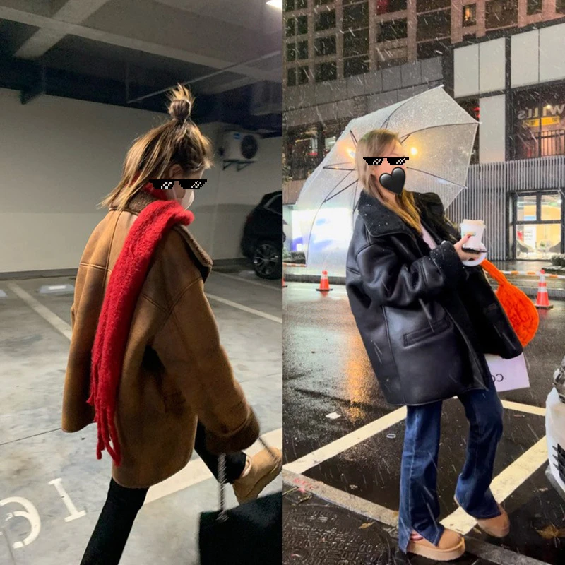 HEYGIRL黑哥经典回归防风保暖加厚仿羊羔毛冬款皮毛一体复古机车