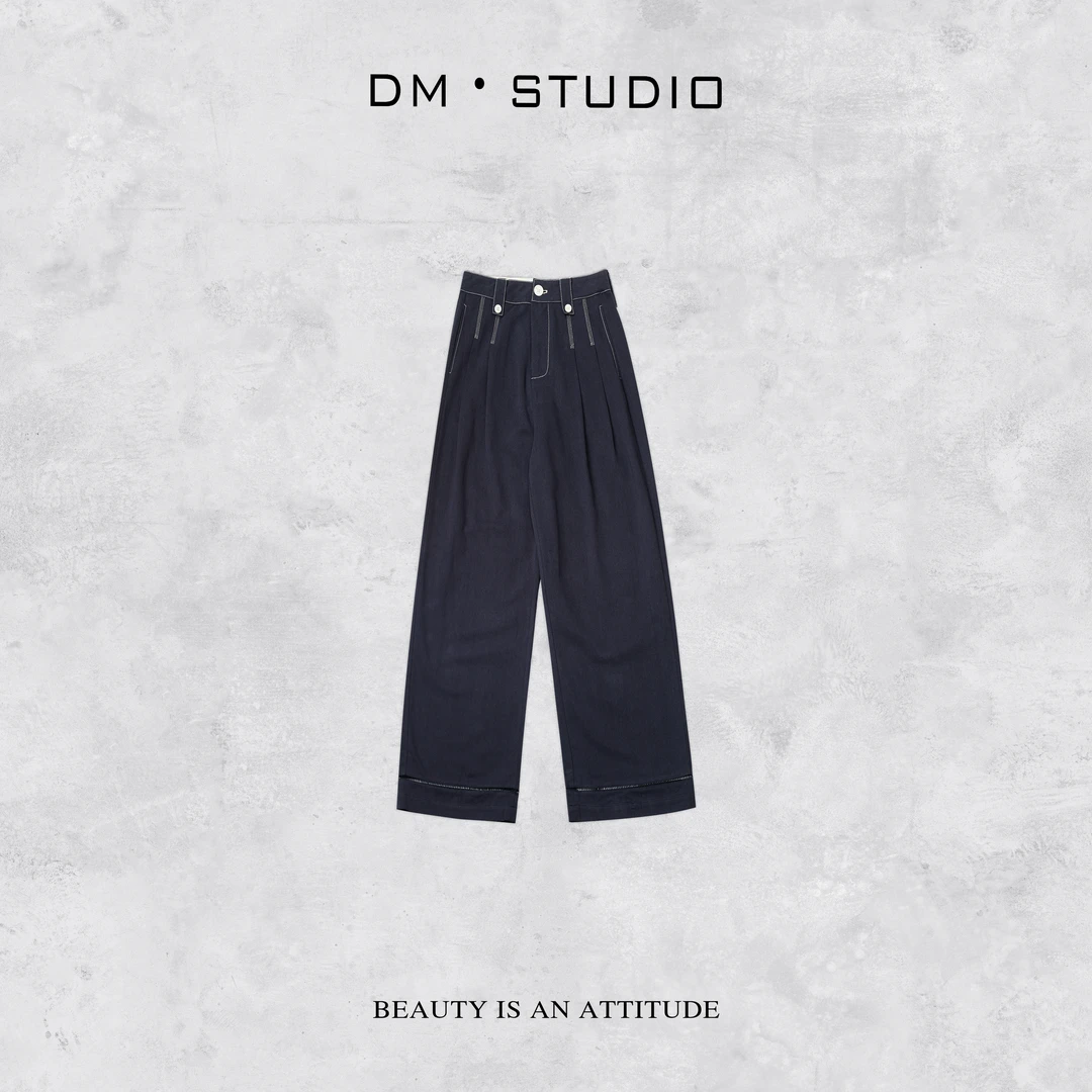 -DM•STUDIO/气质日常休闲百搭简约风直筒阔腿拖地长裤（19007）