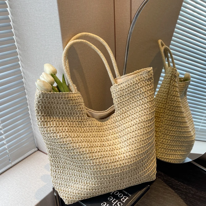 大容量ins风女士手提包包机织百搭沙滩度假编织田园风手拎包