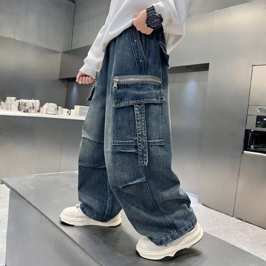 男童春秋款牛仔裤2025新款大童秋季宽松男孩秋装儿童帅气工装裤子
