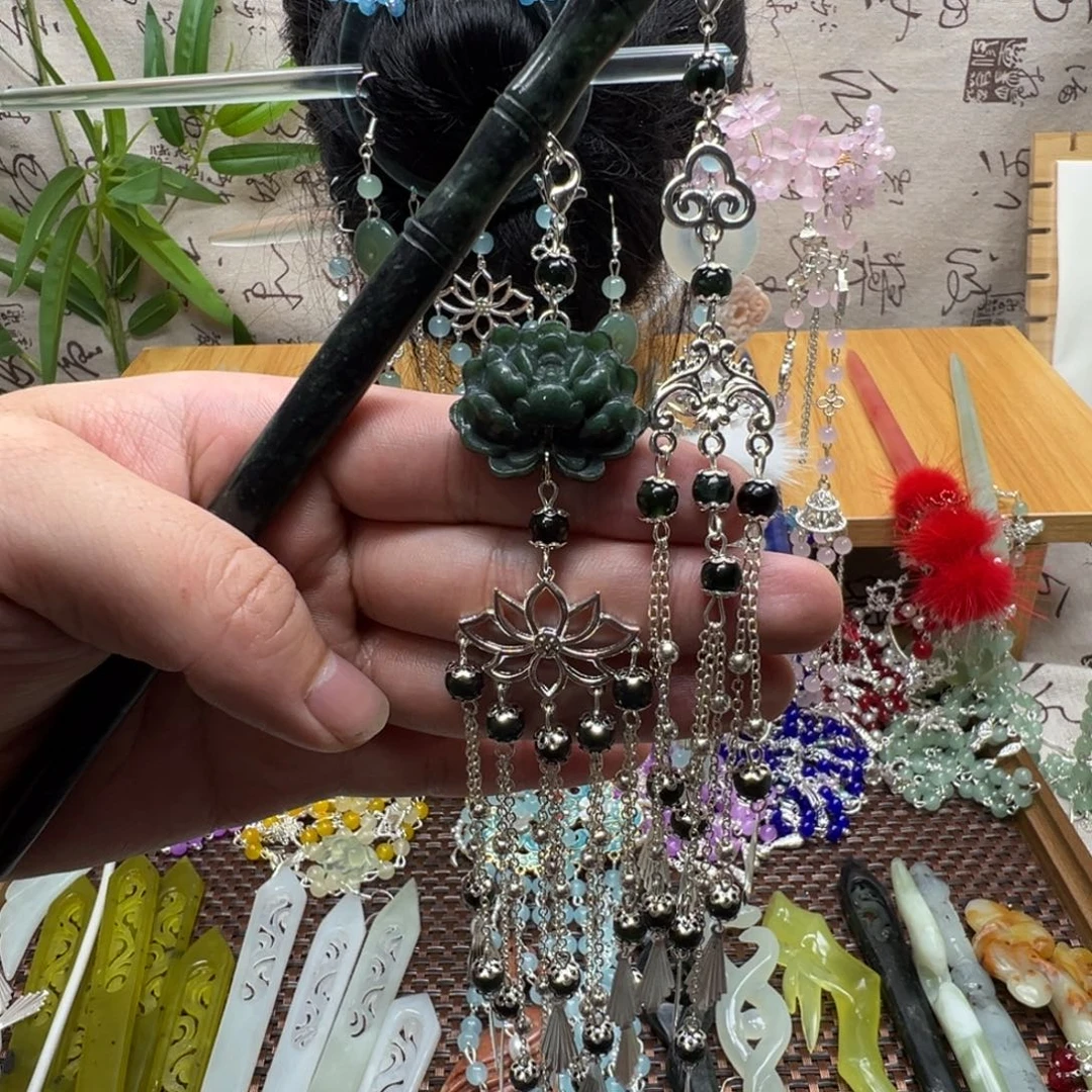 蛇纹石玉合金发饰