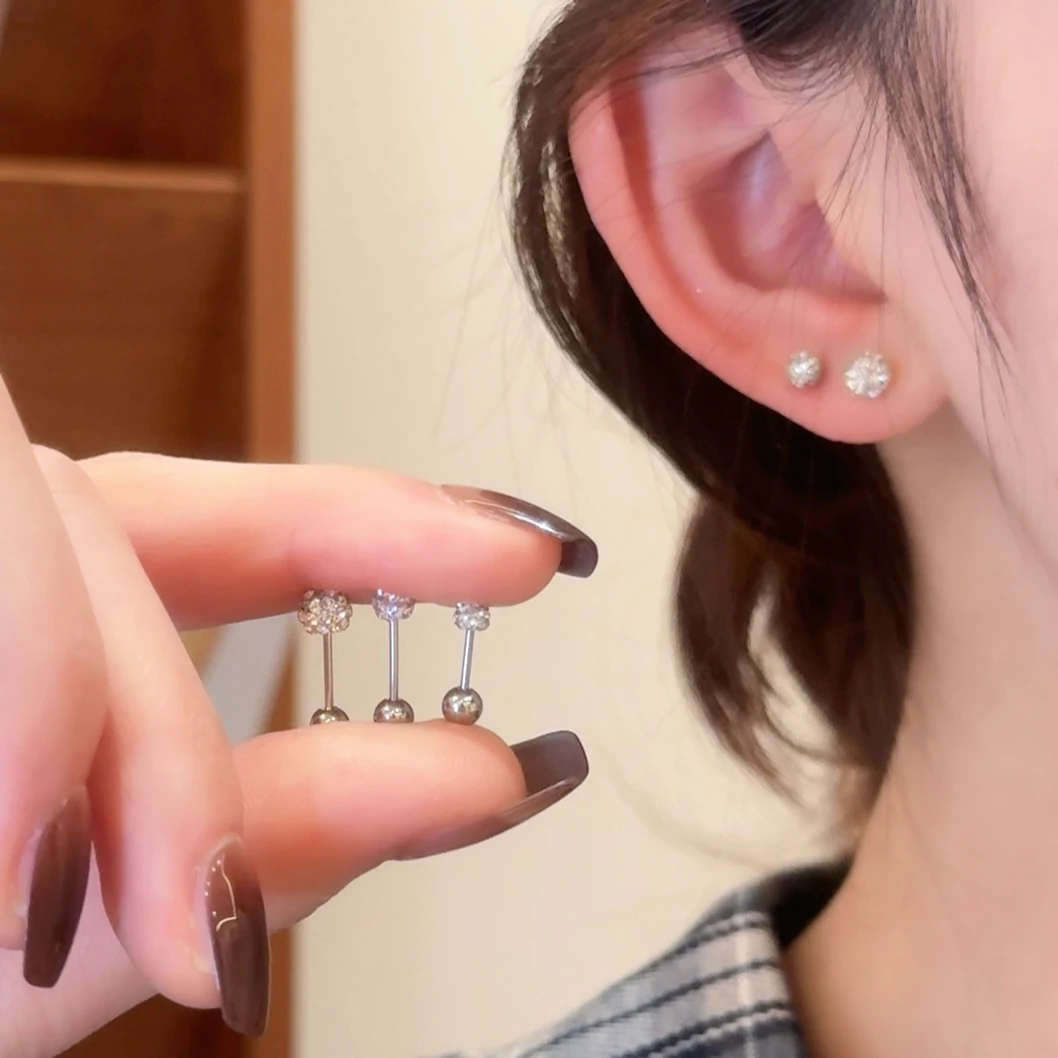 钛钢耳饰 耳骨钉女超闪螺丝睡觉免摘有耳洞潮双面耳环耳钉耳饰