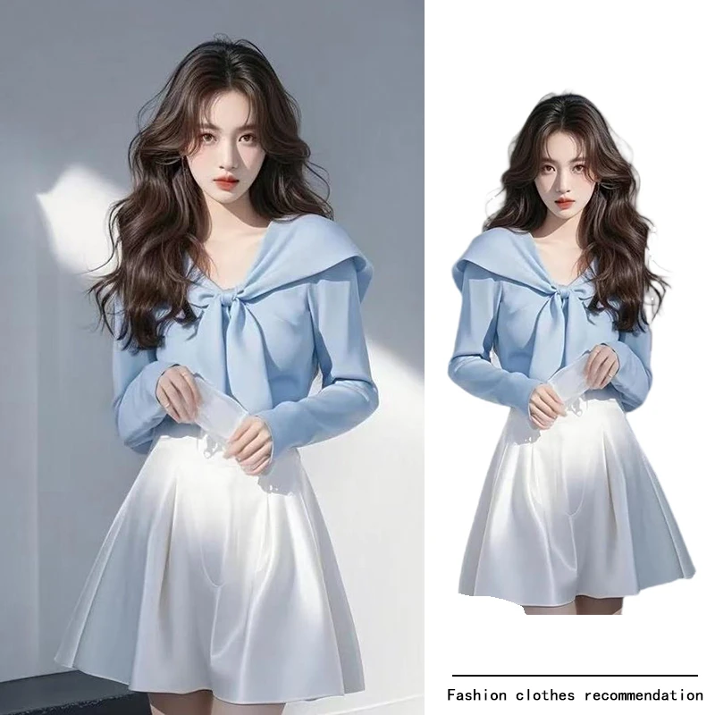 春季穿搭套装韩系气质温柔风翻领上衣女短裙半身裙简约显瘦两件套