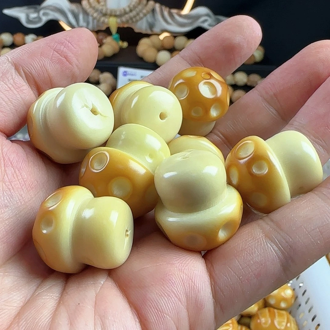 菩提根/象牙果手串瑕疵炭烧蘑菇4颗不挑瑕有裂