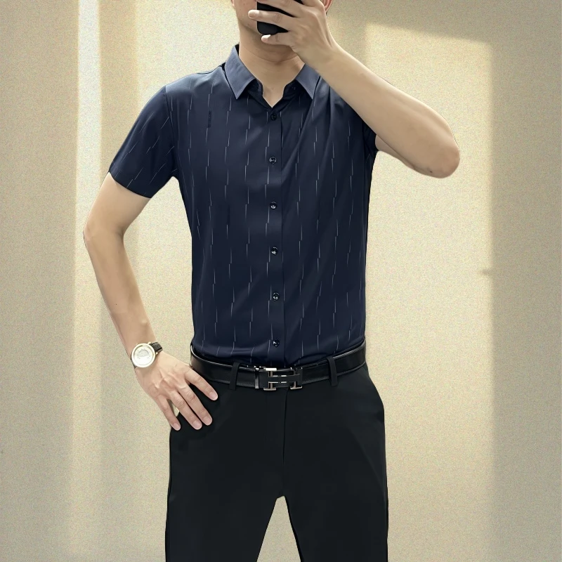 【赠送运费险】夏季男士短袖衬衫高档商务时尚百搭弹力无痕免烫衬衣