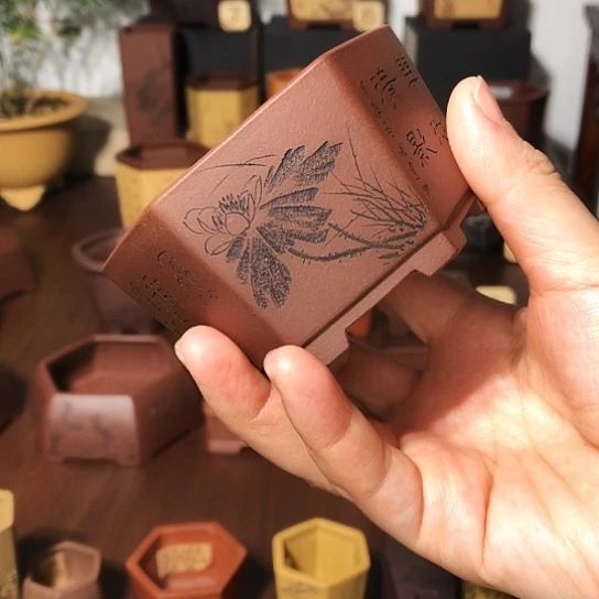 紫砂花盆文*君宜兴紫砂