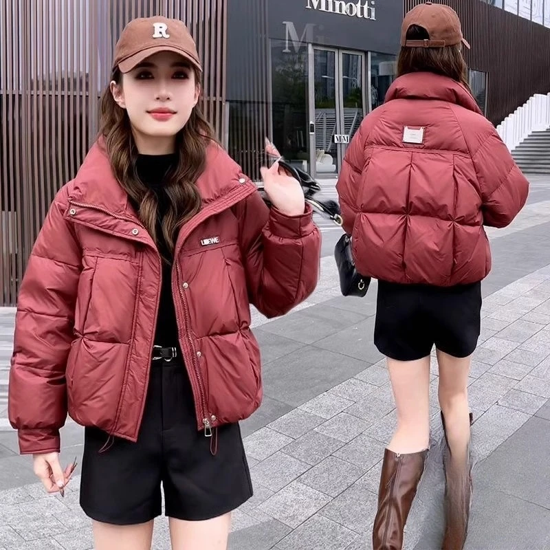 欧货立领短款红色棉服2024新款女装冬装流行棉袄外套小众保暖棉衣