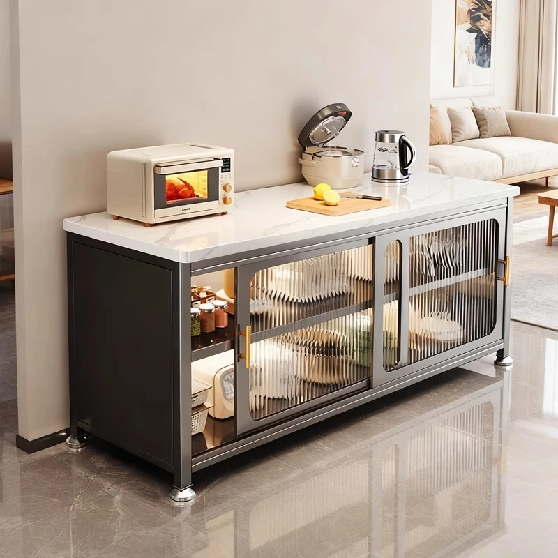 『推拉门』爆款多功能岩板置物架微波炉收纳柜多层落地餐边柜储物柜
