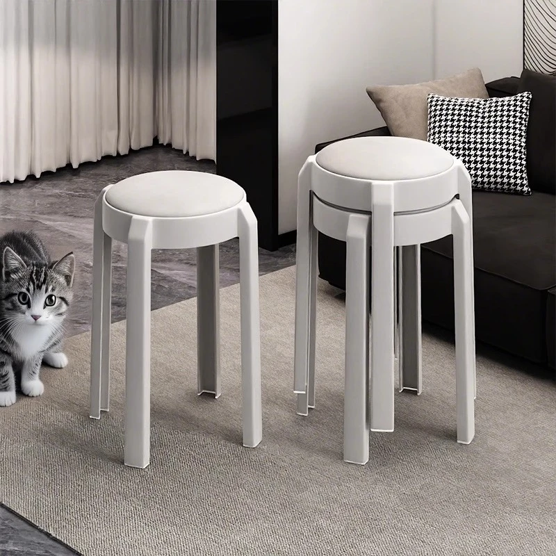 塑料凳子家用加厚餐椅餐凳高板凳客厅可叠放备用胶凳圆简约软包凳