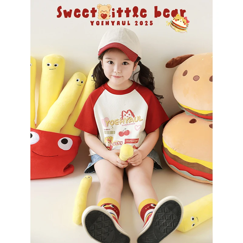 YOEHYAUL/幼悠夏贰波[小熊明星]女童夏款原创设计百搭短袖T X4839