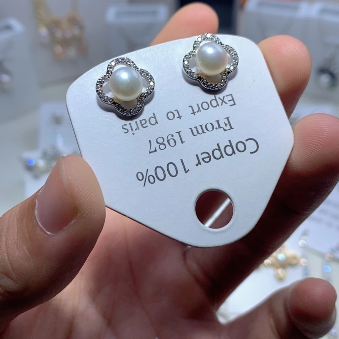 银S925镶嵌淡水珍珠耳饰