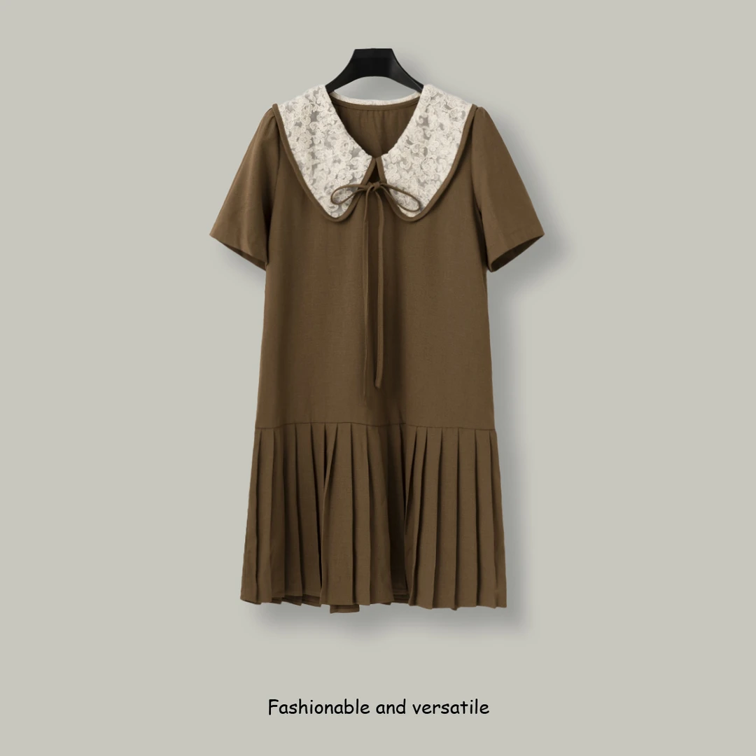 Q3675【特价-占单者限购】甜美减龄翻领百褶裙摆连衣裙学院风2375