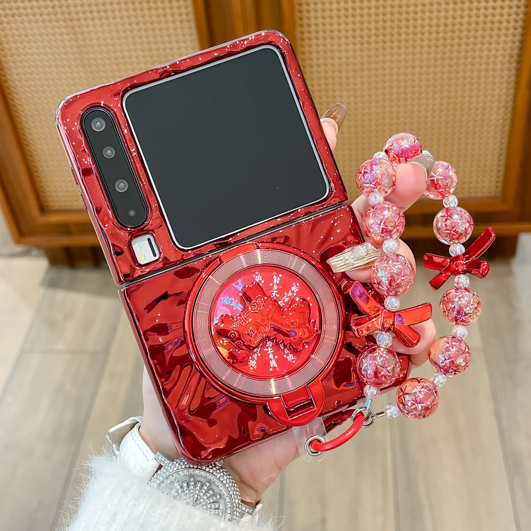 电镀马年支架适用华为purax手机壳pocket2小米折叠荣耀女款保护套