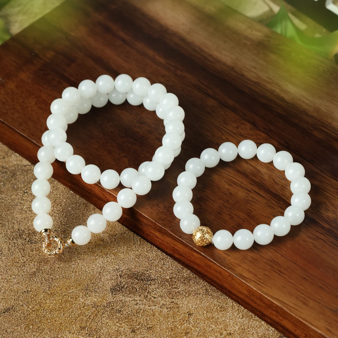 水月观音/18K金白玉套装