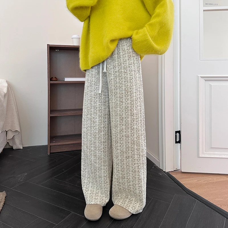 慵懒风加绒阔腿裤女秋冬新款宽松显瘦小个子小香风加厚保暖休闲裤