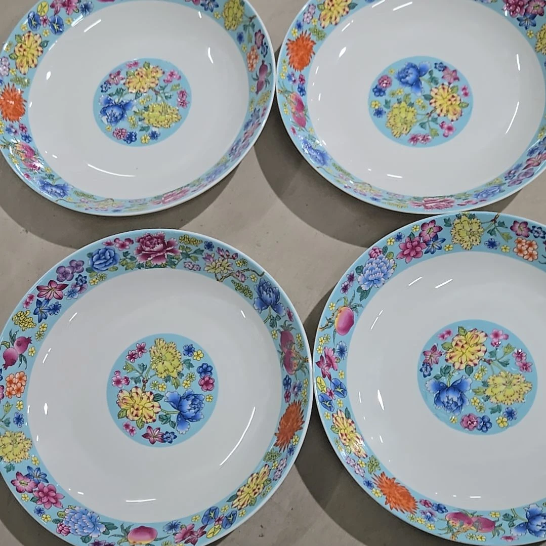 碗微瑕珐琅彩8寸4个深盘万花6666