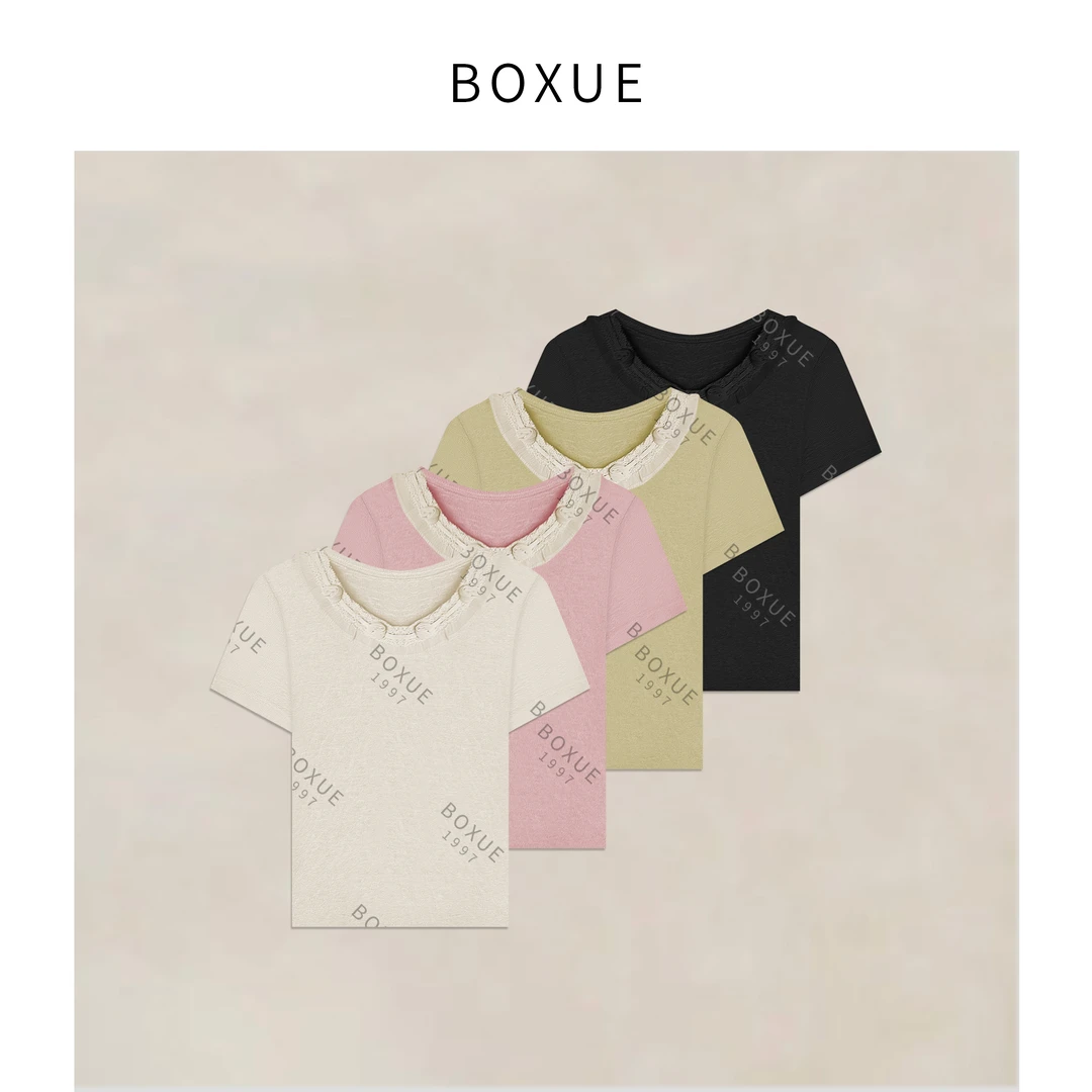 BOXUE ”玫瑰T” 2025春季新款高级感轻奢 T恤#250317T1116