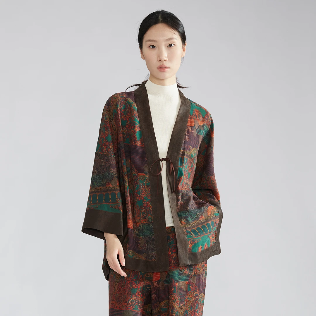 SILVIYE 100桑蚕丝敦煌壁画双面穿真丝香云纱提花外套茶服YSDW069