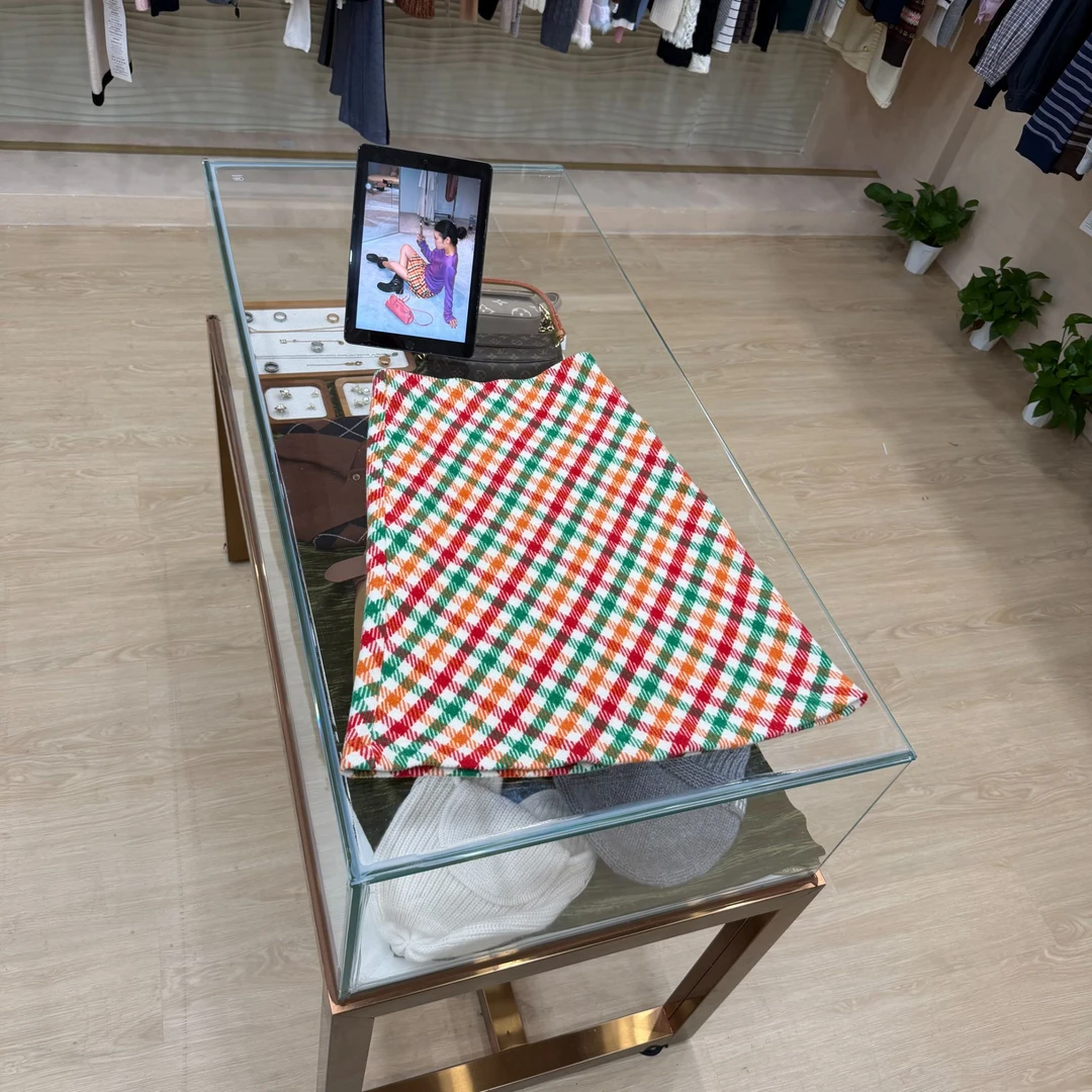 B144【M家】高版本25n早秋新款高腰拉链款彩虹格纹A字裙半身裙