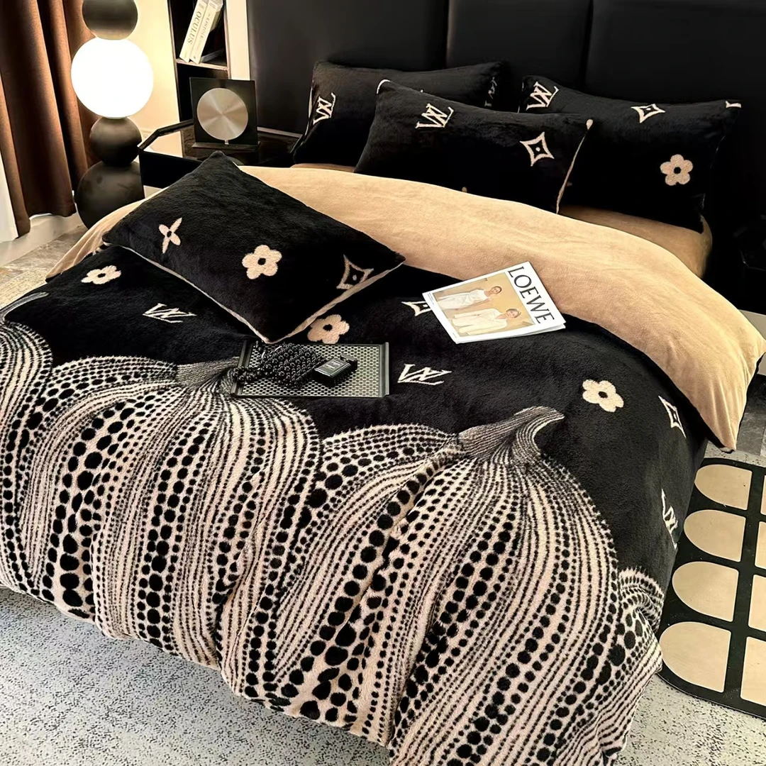 轻奢冬季加厚保暖牛奶兔毛绒三件套床上珊瑚法兰双面绒四件套冬天