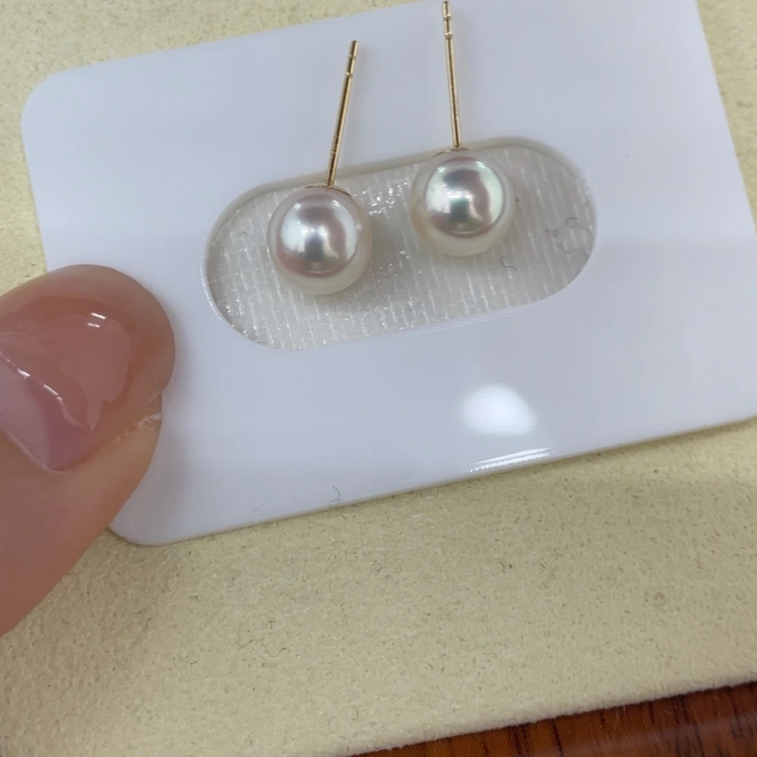 海水珍珠耳饰18K金镶嵌天女7/7.5毫米