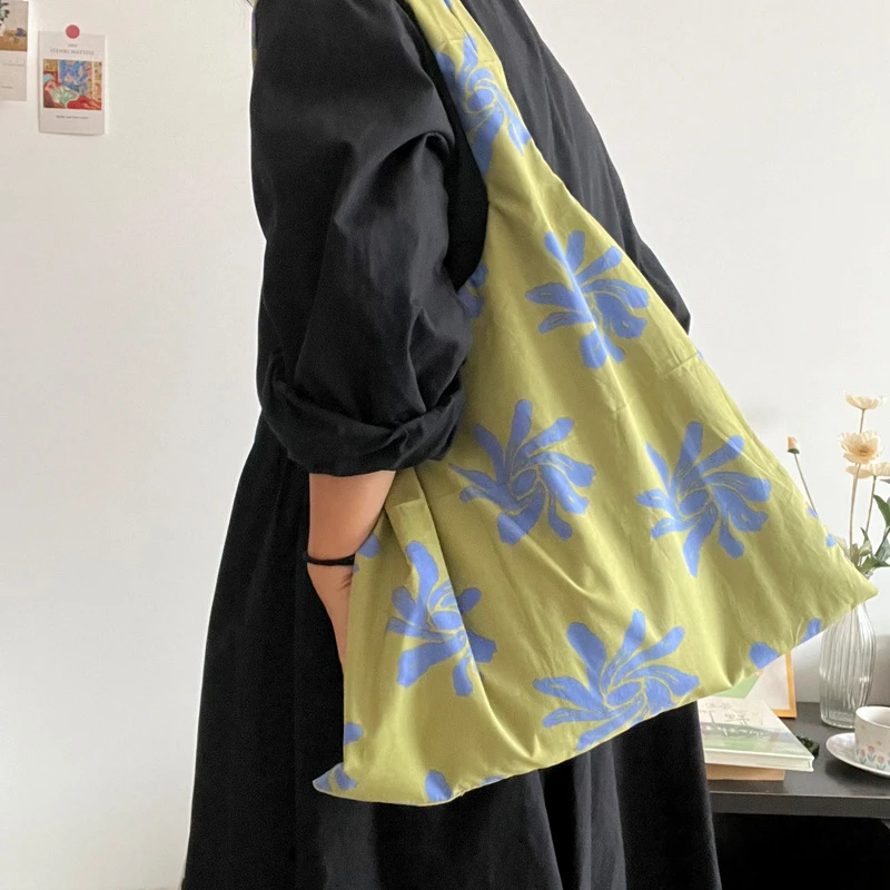 秋冬慵懒随意的兰花包大容量托特包小众韩系背心袋帆布单肩包女包