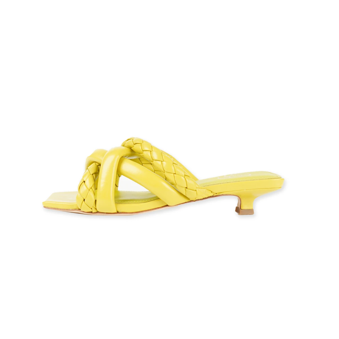 【强哥外贸】方头交叉带细高跟羊皮编织高跟凉拖鞋