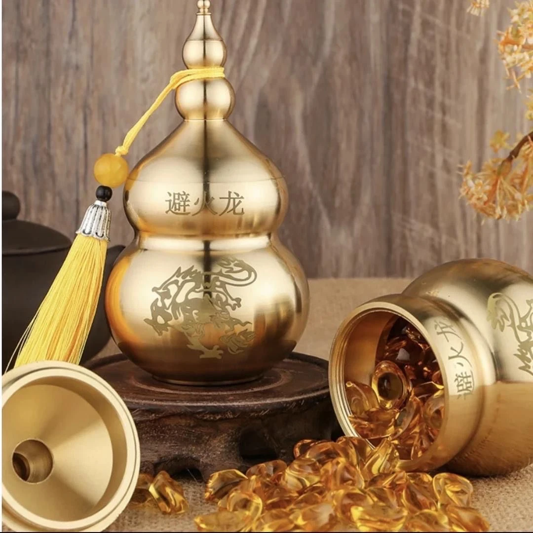 全黄铜辟火龙葫芦家用厨房摆件复古手工雕刻中式高档创意装饰品80