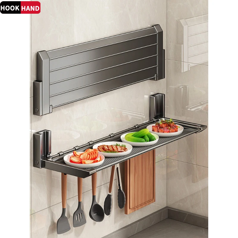 厨房备菜置物架可折叠加宽配菜盘壁挂式免打孔多功能收纳架子