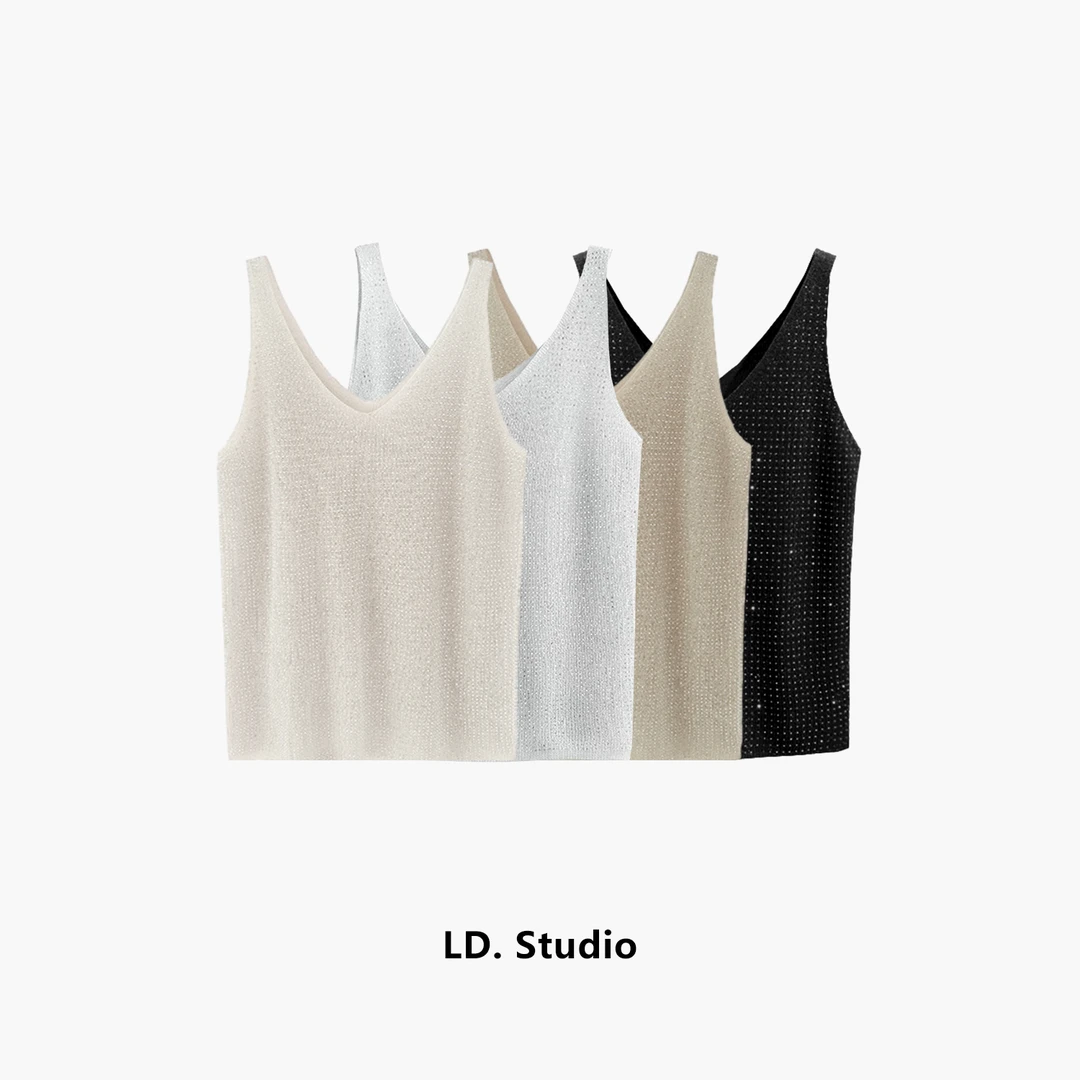 2025夏季韩版重工烫钻针织内搭打底无袖外穿上衣背心LDS6166