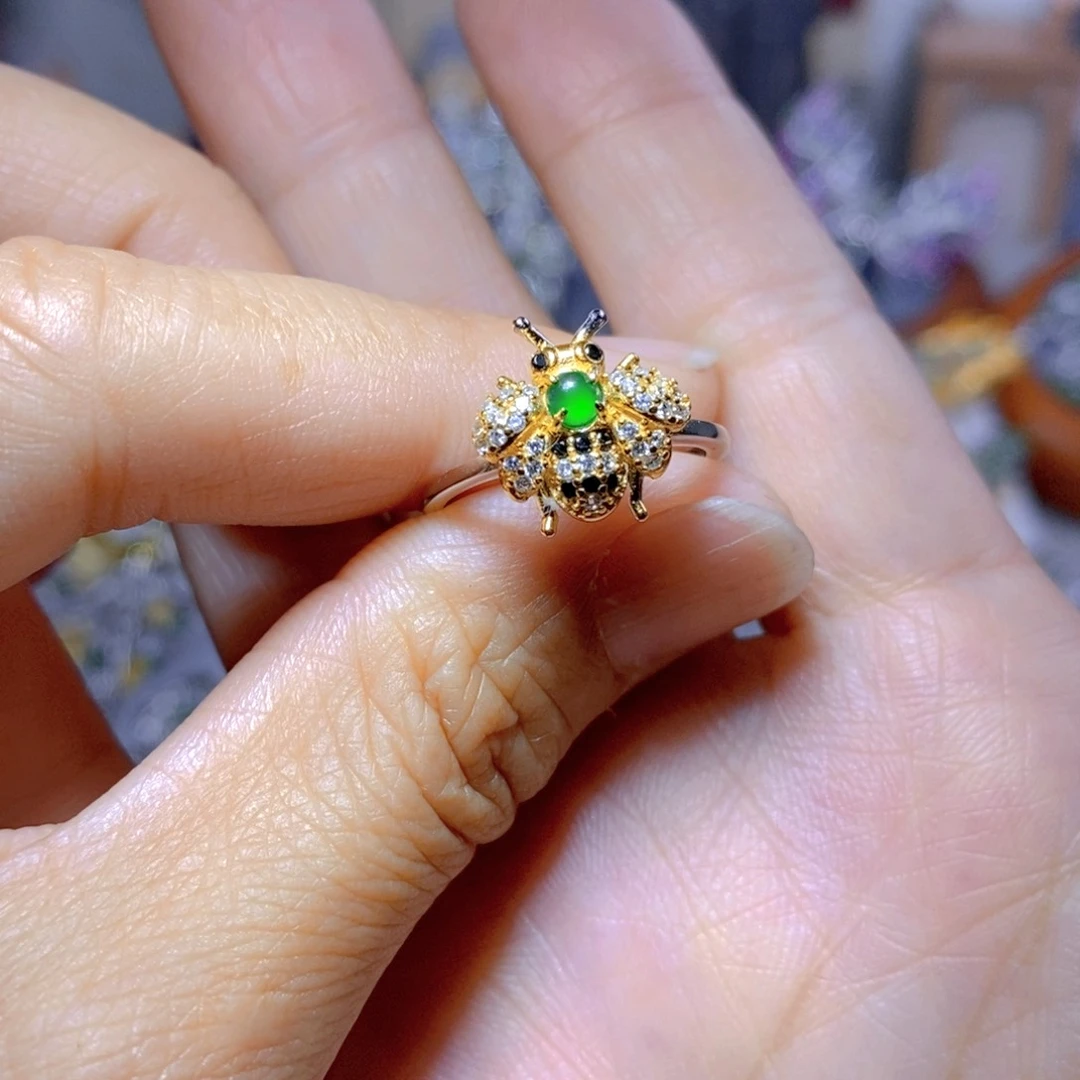 翡翠耳钉银S925镶嵌天然翡翠