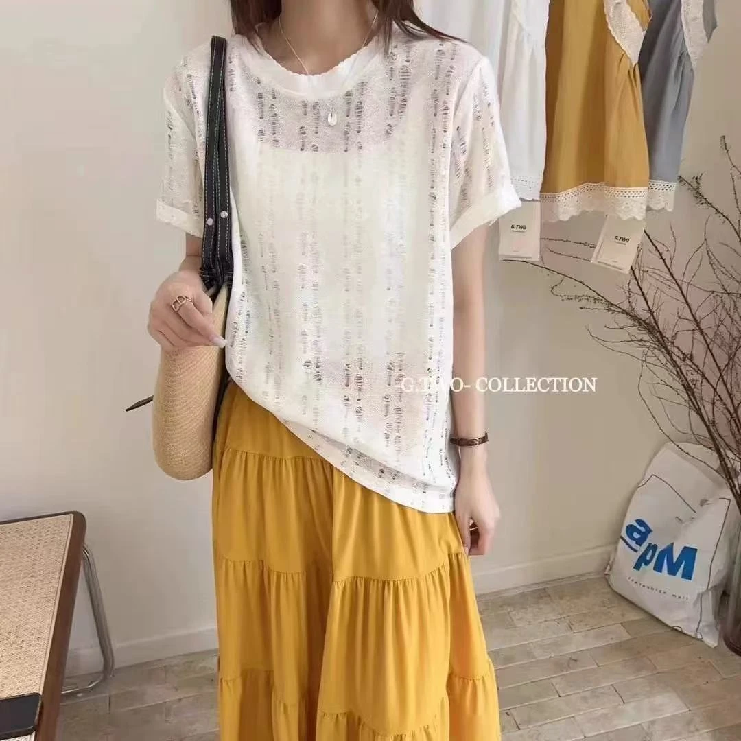 Y25008【PINGJIE】2025高货时尚宽松休闲潮流舒适百搭洋气短袖