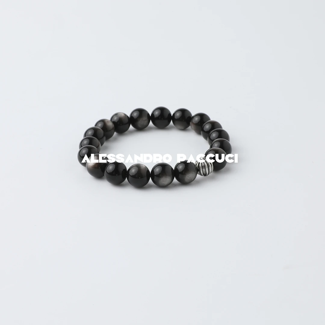 黄铜珐琅手链 AP洛哥52062EL【夜澜映雪】黑色系串珠时尚百搭手链