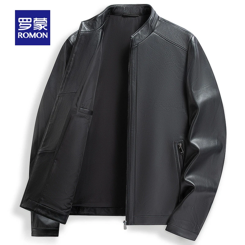 【绵羊皮】罗蒙男士商务短款皮衣2025秋季新款休闲立领真皮夹克