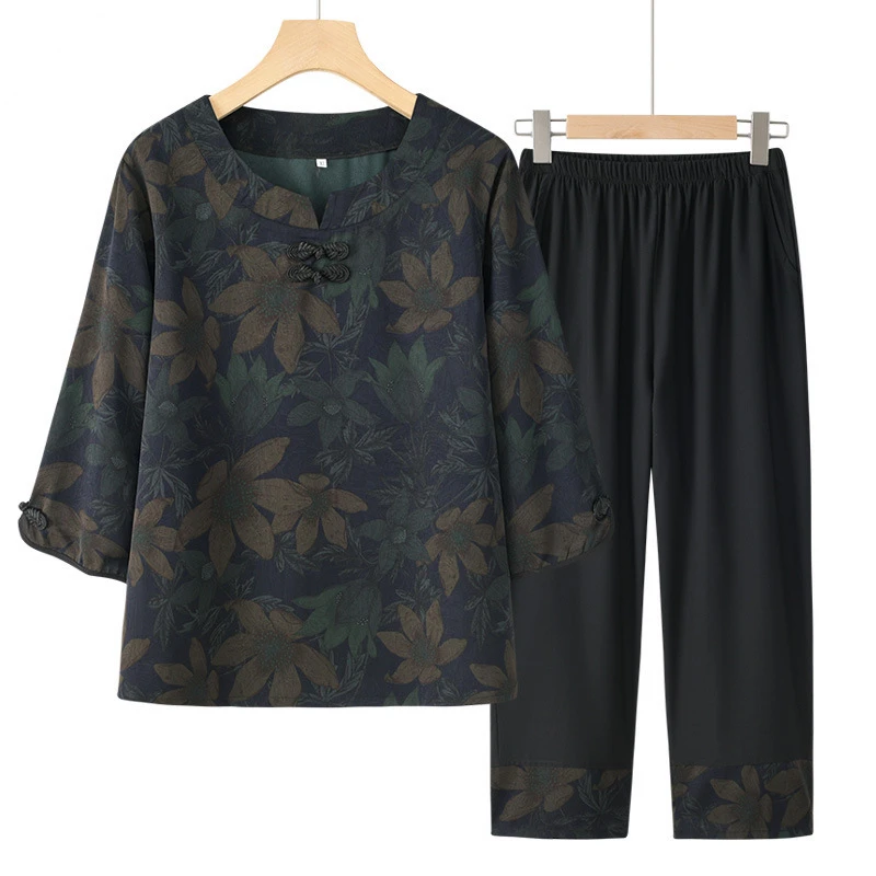 夏装女老人套装中老年人60岁70奶奶装衣服妈妈t恤上衣薄款两件套