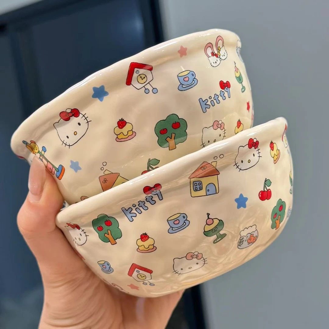 【圆和圈】出口尾单 乐园小猫手捏米饭碗 反口吃面碗陶瓷碗两个装