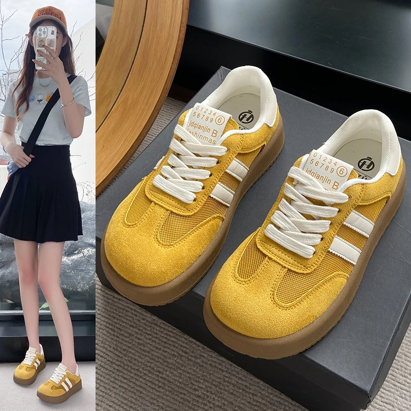 平底阿甘板鞋女2025新款春夏网面复古德训鞋百搭运动休闲小白鞋